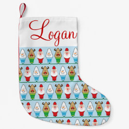 サンタ、ルドルフおよび雪だるまのクリスマス スモールクリスマスストッキング