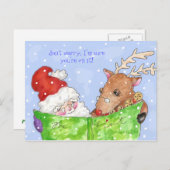 サンタ、ルドルフとリスト シーズンポストカード (正面/裏面)