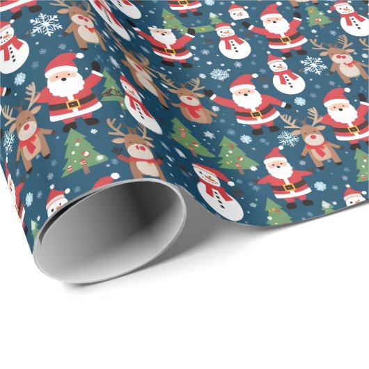 サンタ、ルドルフ、雪だるま、そしてクリスマスツリー ラッピングペーパー (ロールコーナー)