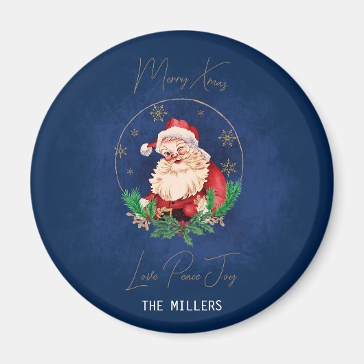 サンタ・レッド・グリーン・ブルー・メリーモダン・クリスマス マグネット (正面)