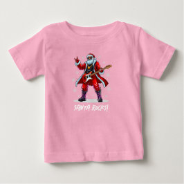 サンタ・ロック！サンタおもしろいクロース遊のギター ベビーTシャツ