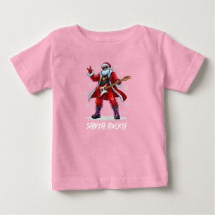 サンタ・ロック!サンタおもしろいクロース遊のギター ベビーTシャツ