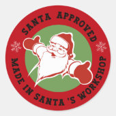 サンタ・ワークショップで作られた赤いプレゼント ラウンドシール (正面)