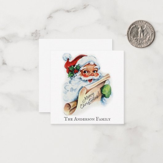 サンタ, ヴィンテージの楽しいクリスマスメッセージカード(お名前入り) ノートカード (正面/裏面インサイチュ)