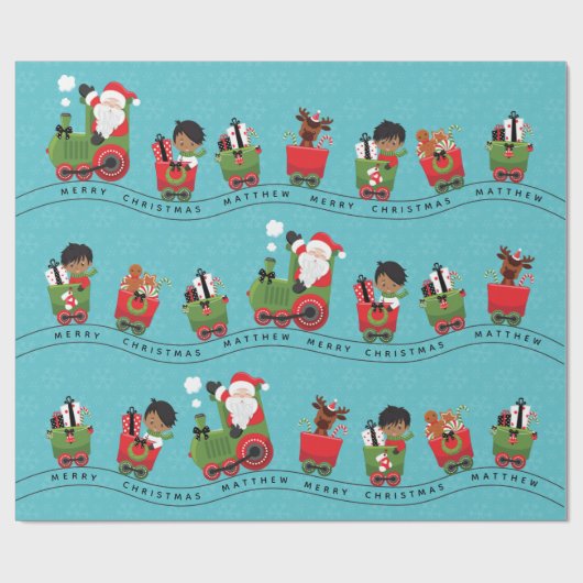 サンタ&多文化の少年が電車に乗る ラッピングペーパー (フラット)