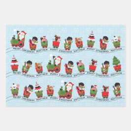 サンタ&多文化少年オントレイン ラッピングペーパーシート