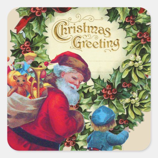 サンタ、子供、クリスマスクラウン、葵、ミストレット スクエアシール (正面)