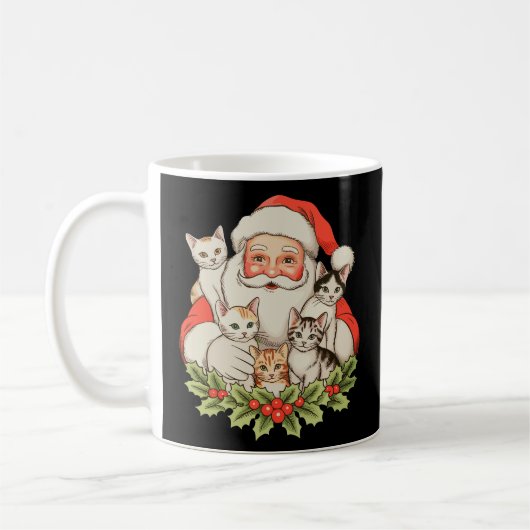 サンタ+子猫+ネコ+クリスマス+ホリデー コーヒーマグカップ (左)