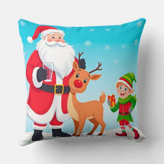 サンタ、小妖精や小人、トナカイのフェスティバル クッション (裏面)