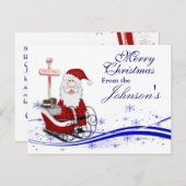 サンタ&彼のそりのクリスマスグリーティングカード シーズンポストカード (正面/裏面)