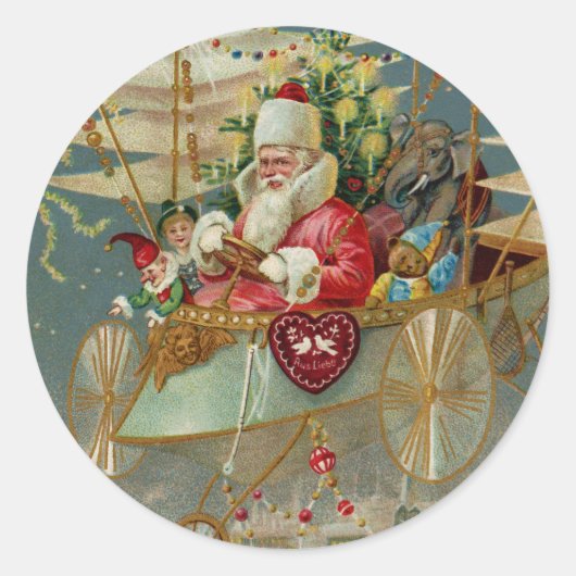 サンタ&彼の素晴らしい飛んでいるマシンシール ラウンドシール (正面)