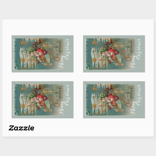 サンタ&彼の素晴らしい飛んでいるマシンシール 長方形シール (シート)