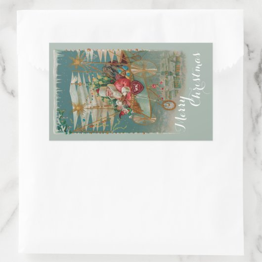 サンタ&彼の素晴らしい飛んでいるマシンシール 長方形シール (バッグ)