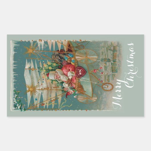 サンタ&彼の素晴らしい飛んでいるマシンシール 長方形シール (正面)