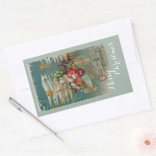 サンタ&彼の素晴らしい飛んでいるマシンシール 長方形シール (封筒)