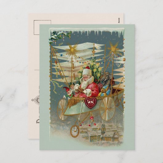 サンタ&彼の素晴らしい飛んでいる機械葉書 シーズンポストカード (正面/裏面)