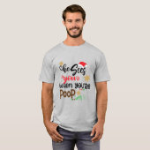 サンタ、彼はあなたのクリスマスを見おもしろいる Tシャツ (正面フル)