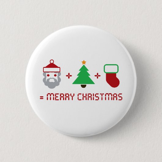 サンタ + 木 + 貯蔵=メリークリスマス 缶バッジ (正面)
