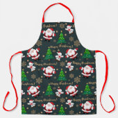 サンタ、木、雪片とクマ エプロン (正面)