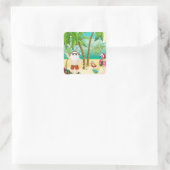 サンタ、熱帯鳥、ヤシの木のビーチクリスマス スクエアシール (バッグ)