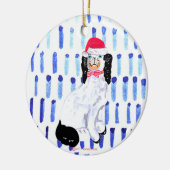 サンタ（犬）スタッフォードドッグオンブルーセラミックオーナメント セラミックオーナメント (左)