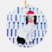 サンタ（犬）スタッフォードドッグオンブルーセラミックオーナメント セラミックオーナメント (裏面)