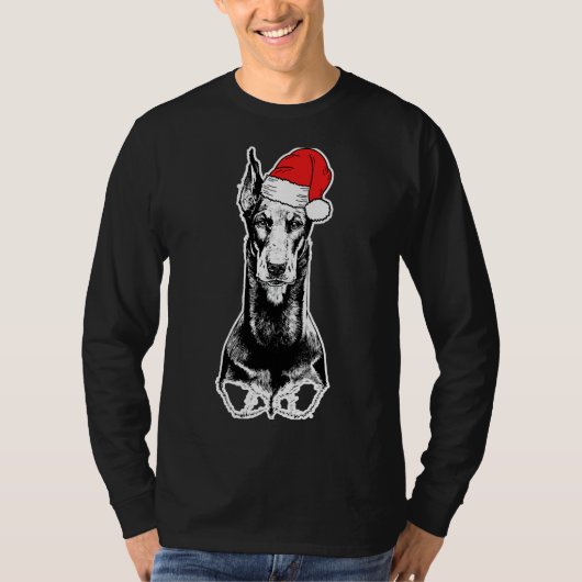 サンタ（犬）ドーベルマン・ピンシェルドッグ醜い Tシャツ (正面)