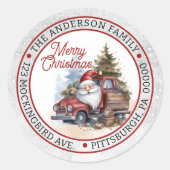サンタ | 赤いトラックのクリスマス サークル 返送先住所 ラウンドシール (正面)
