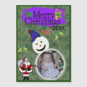 サンタ&雪だるまあなたの写真の磁気クリスマスカード (正面)