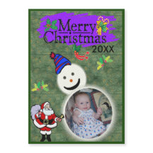 サンタ&雪だるまあなたの写真の磁気クリスマスカード