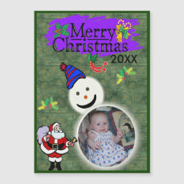 サンタ&雪だるまあなたの写真の磁気クリスマスカード