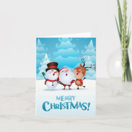サンタ、雪だるまおよびトナカイが付いているクリスマスカード シーズンカード
