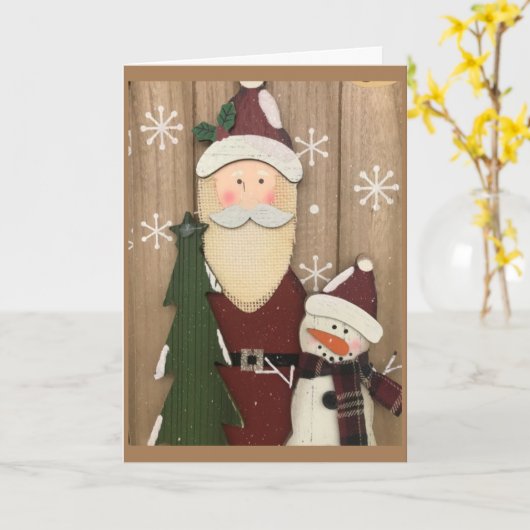 サンタ&雪だるまがことわざメリークリスマスに参加 カード (黄色い花)