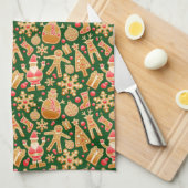 サンタ&雪だるまジンジャーブレッドChristmas Cookie キッチンタオル (四つ折り)