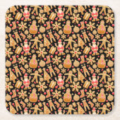 サンタ&雪だるまジンジャーブレッドChristmas Cookie スクエアペーパーコースター (正面)