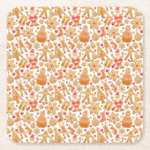 サンタ&雪だるまジンジャーブレッドChristmas Cookie スクエアペーパーコースター (正面)