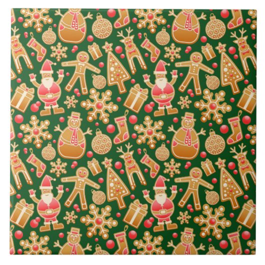 サンタ&雪だるまジンジャーブレッドChristmas Cookie タイル (正面)