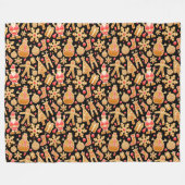 サンタ&雪だるまジンジャーブレッドChristmas Cookie フリースブランケット (正面(横))