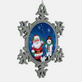 サンタ&雪だるまピュータースノーフレークオーナメント スノーフレークピューターオーナメント (左)