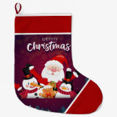 サンタ，雪だるまペンギン大きなクリスマスストッキング ラージクリスマスストッキング (正面)