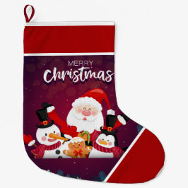 サンタ,雪だるまペンギン大きなクリスマスストッキング ラージクリスマスストッキング
