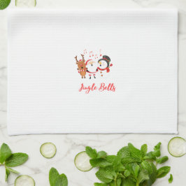 サンタ、雪だるま、トナカイとジンルベル キッチンタオル