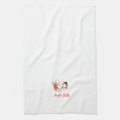 サンタ、雪だるま、トナカイとジンルベル キッチンタオル (縦)
