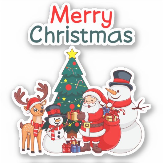 サンタ、雪だるま、トナカイのメリークリスマス シール (正面)