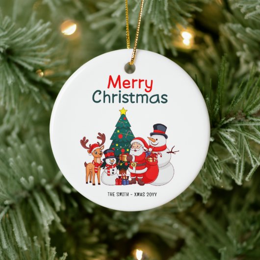 サンタ、雪だるま、トナカイのメリークリスマス セラミックオーナメント (ツリー)