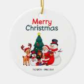 サンタ、雪だるま、トナカイのメリークリスマス セラミックオーナメント (正面)