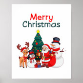 サンタ、雪だるま、トナカイのメリークリスマス ポスター (正面)