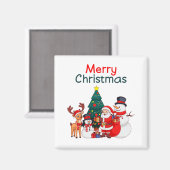 サンタ、雪だるま、トナカイのメリークリスマス マグネット (正面/裏面)