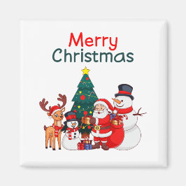 サンタ、雪だるま、トナカイのメリークリスマス マグネット