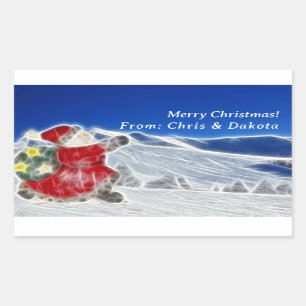サンタ、雪のクリスマスを駆け抜ける 長方形シール